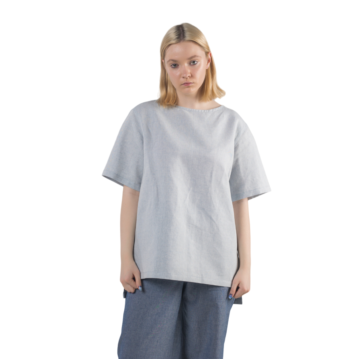 High Quality Custom Plain Blue Linen Women&#39;s T-shirt Streetwear T Shirt For Women Eco Friendly Organic Tshirt 