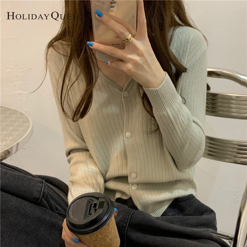 HolidayQueen  Women's Clothing Early Spring Lazy Style Loose Knitted Cardigan V-neck Long-sleeved Free Shipping HQ1809
